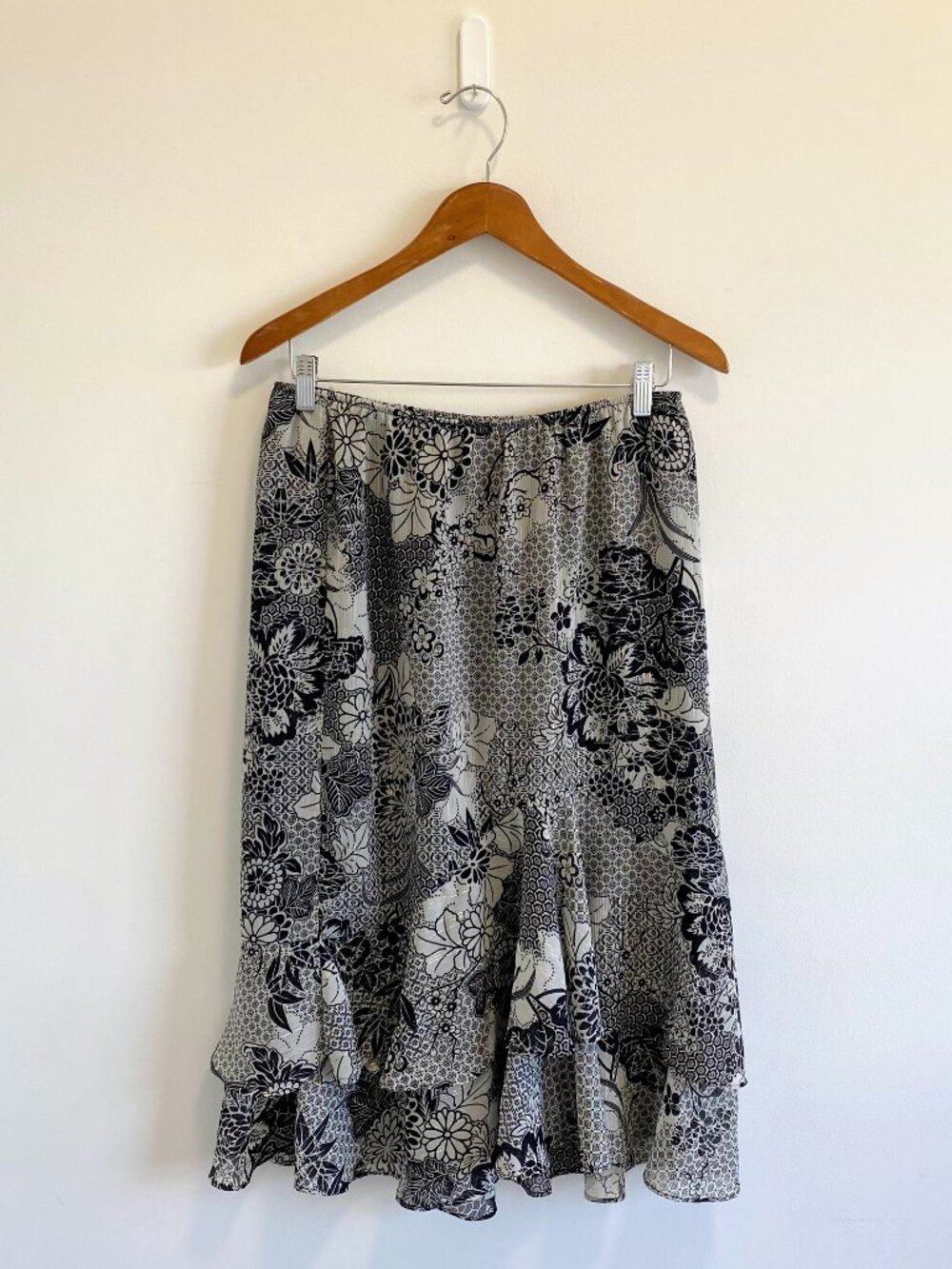 Vintage Asymmetric Floral Midi Skirt w/ Metallic Accents / Y2K